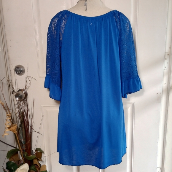 WinWin Blue Solid Lace 3/4 Sleeve Tunic Round Neckline Size L-XL - Picture 6 of 12